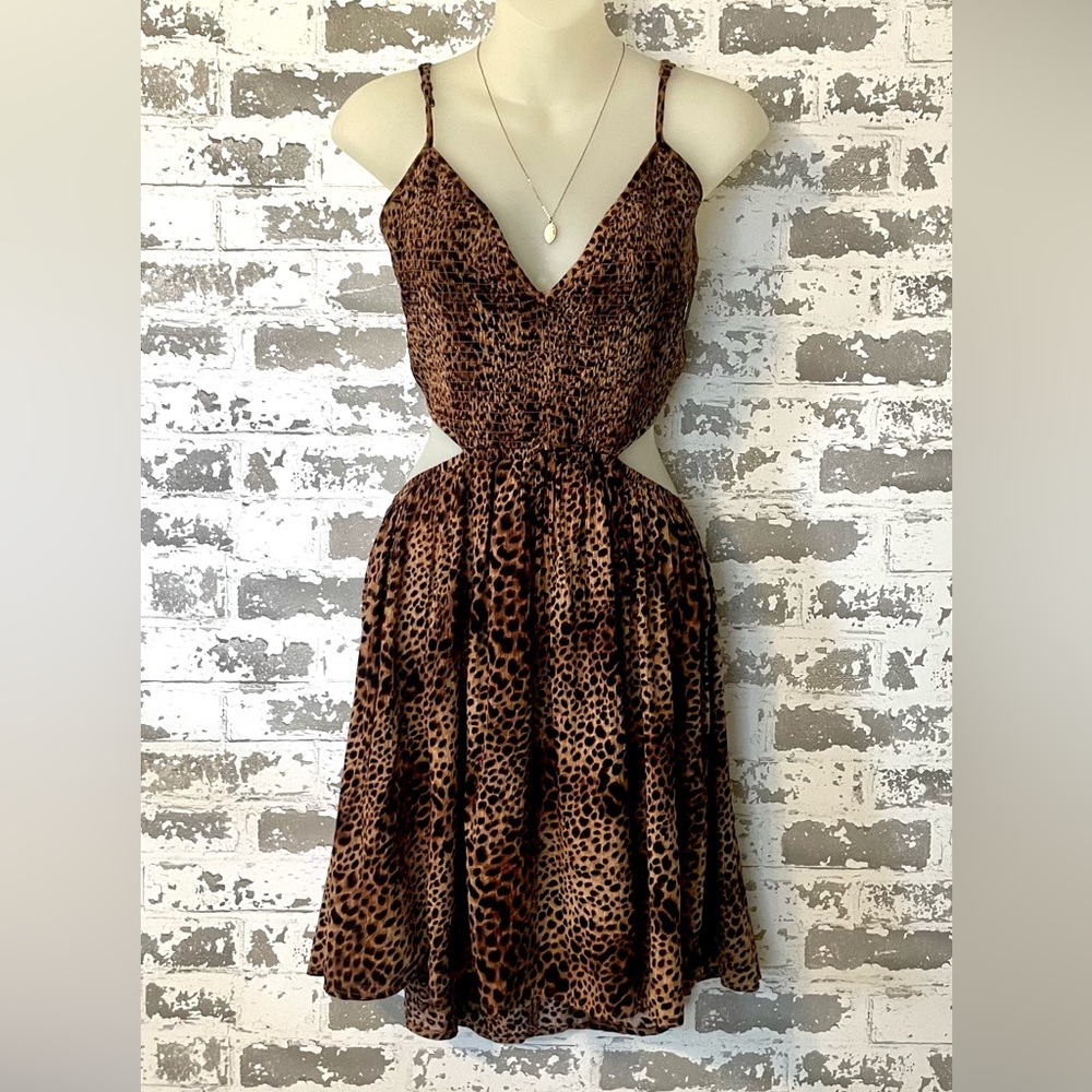 aerie Brown Leopard Print Backless Spaghetti Strap Dress